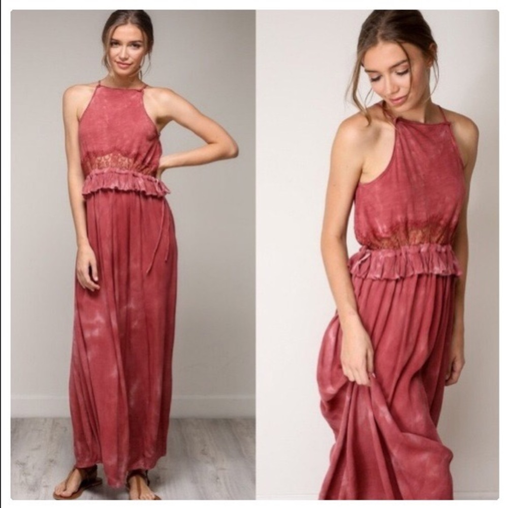 Bohemian Mineral Washed Tie Dye & Lace Maxi Dress - Picture 6 of 8